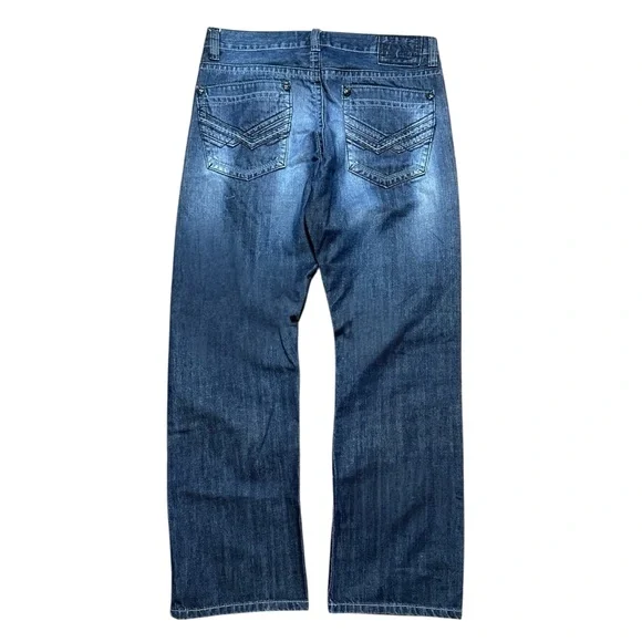 Mens Y2K Royal Premium Baggy Wide Leg Dark Wash Denim Jeans Size 34x30